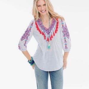 Chicos PINSTRIPED TASSEL-TRIM TOP size 1